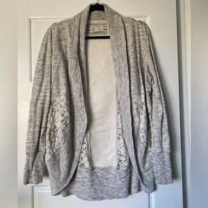 Anthropologie Heathered Gray and Lace Cardigan